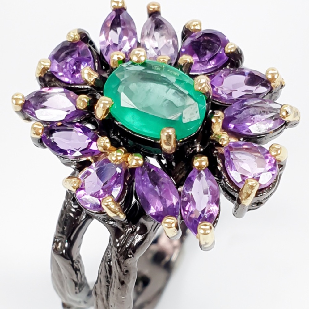 Gorgeous Genuine Emerald Amethyst Ring